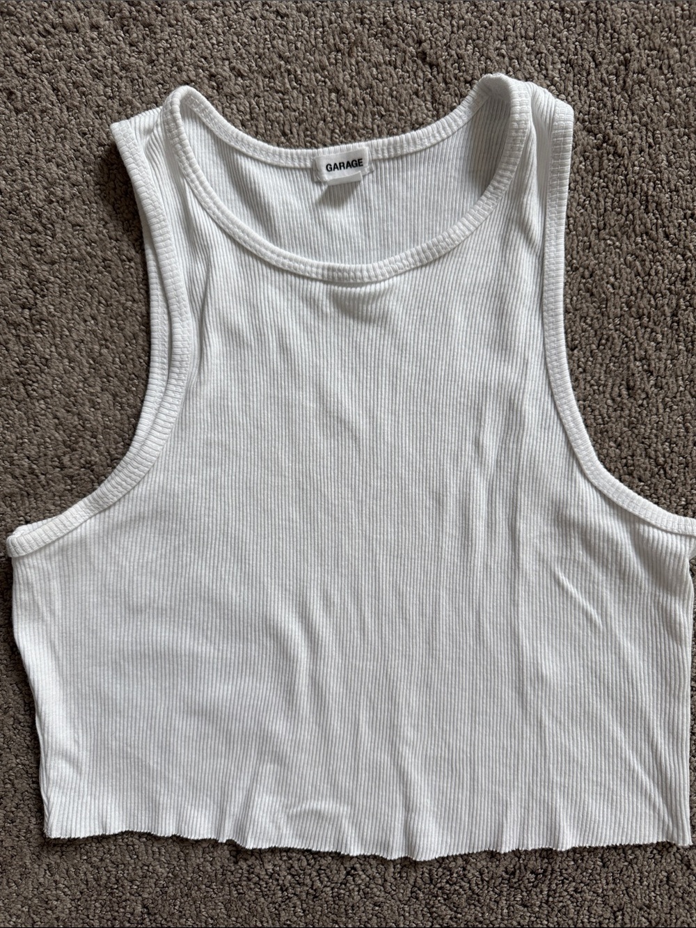 Garage White Ribbed Crop Tank Top